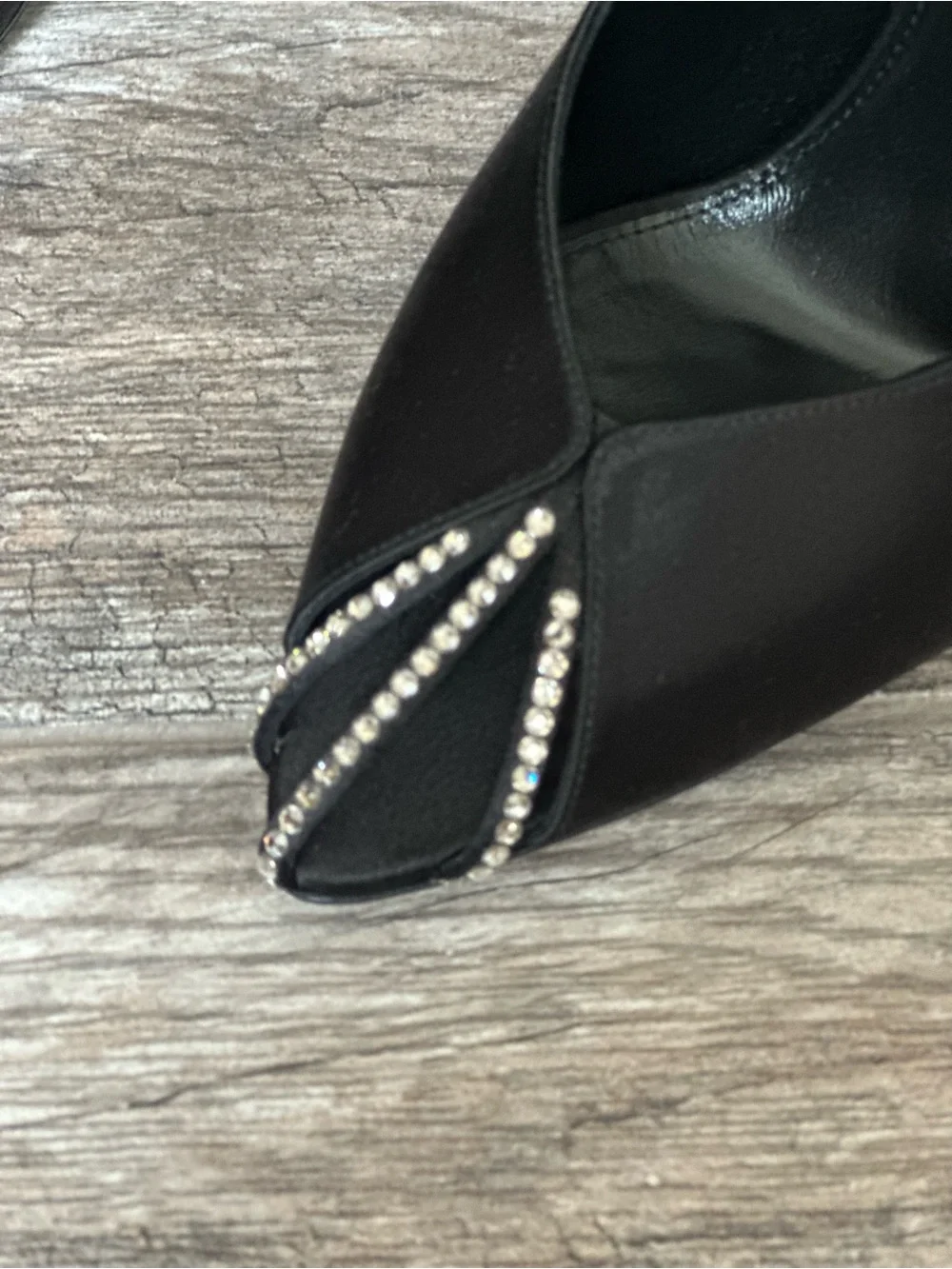 Saint Laurent Black Pointed Toe Stiletto Heels Crystal Detail Nero Silver Shade - Picture 2 of 16